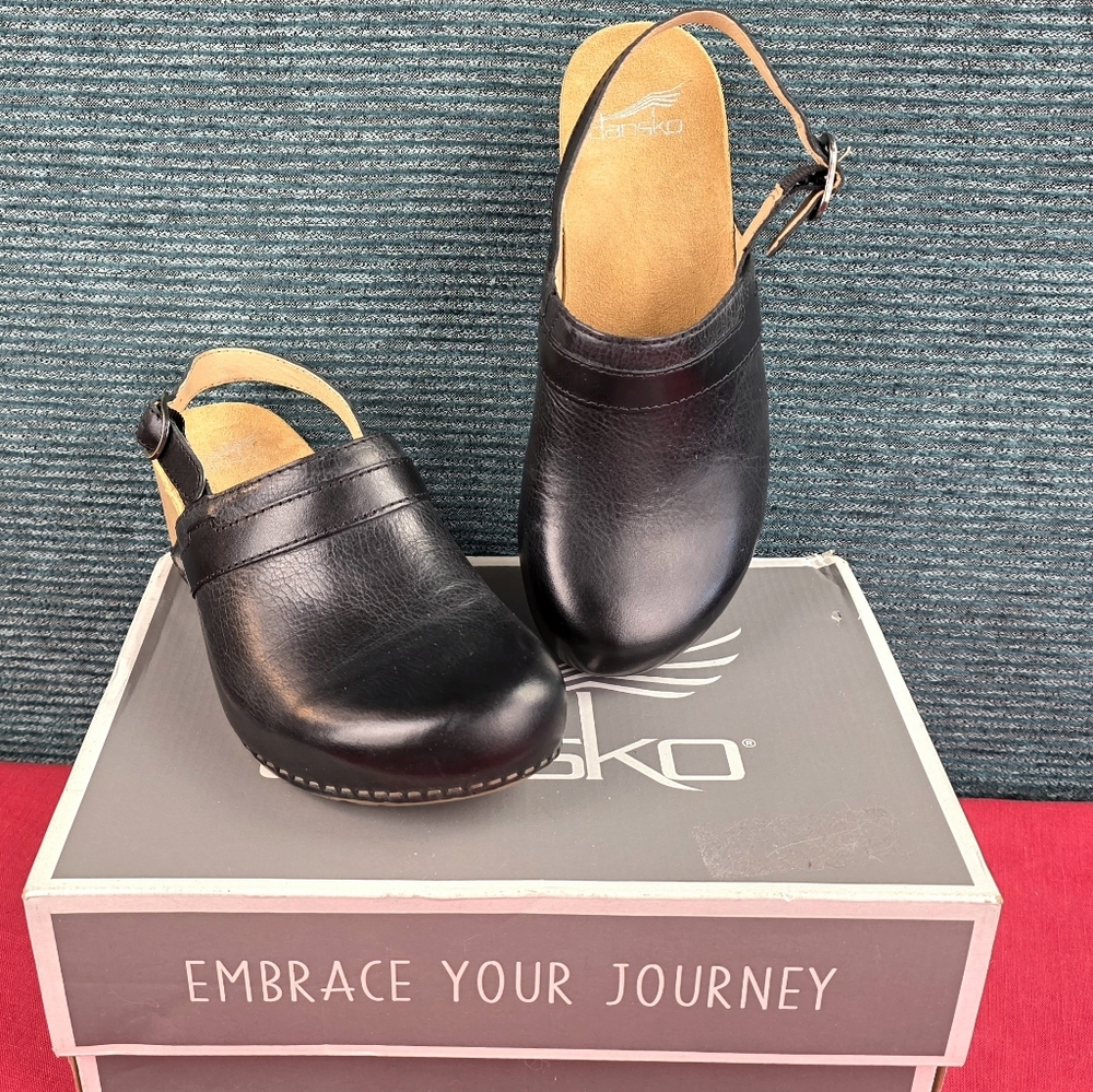 Dansko Tammy Slingback Clogs Leather & Wood, Stapled Construction - Picture 2 of 16